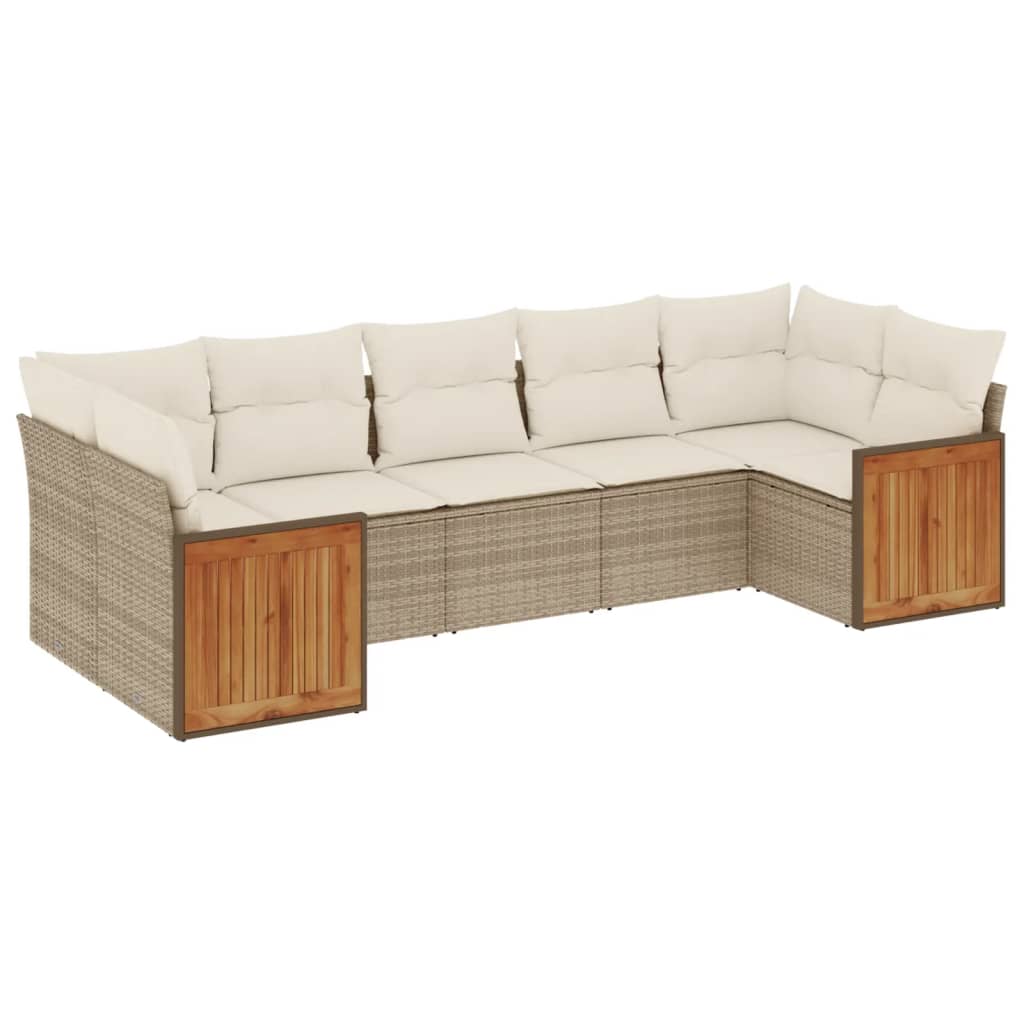 Set Divani da Giardino 7 pz con Cuscini Beige in Polyrattan 3227948