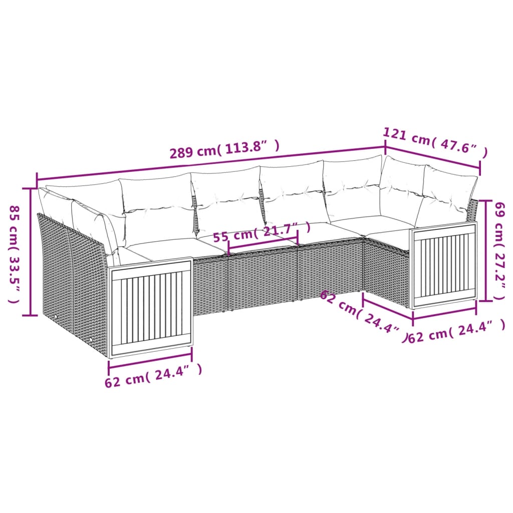 Set Divani da Giardino 7 pz con Cuscini Beige in Polyrattan 3227948