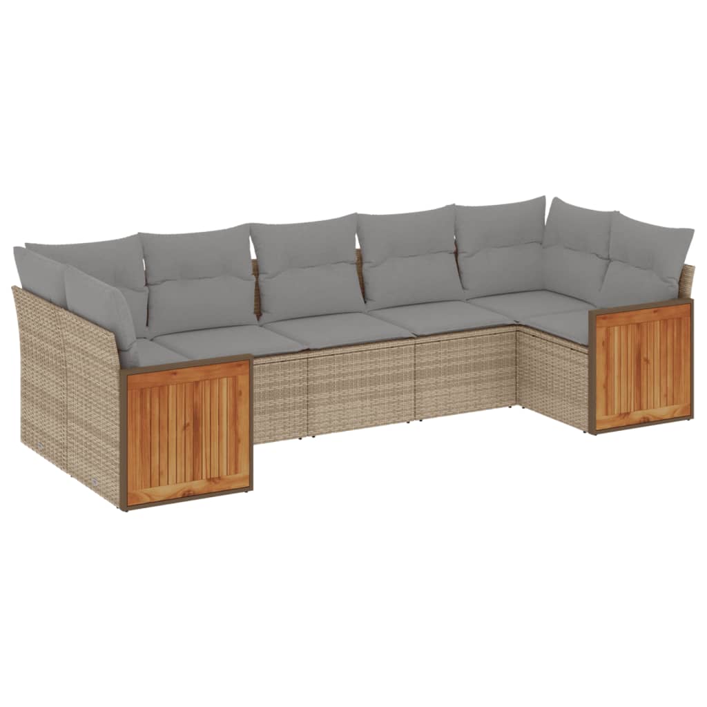 Set Divani da Giardino 7 pz con Cuscini Beige in Polyrattan 3227949