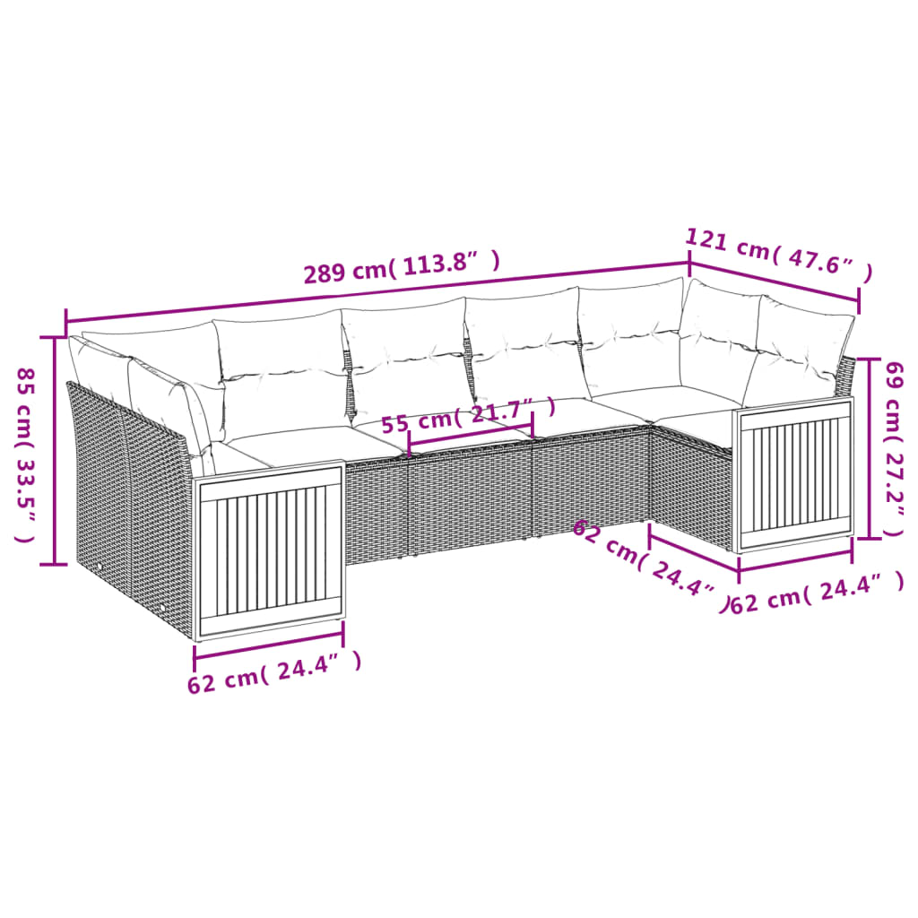 Set Divani da Giardino 7 pz con Cuscini Beige in Polyrattan 3227949