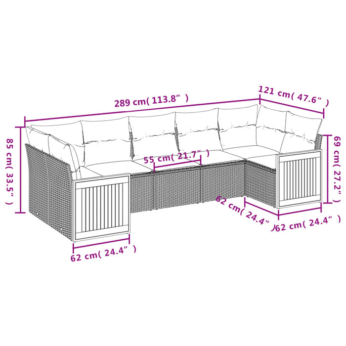 Set Divani da Giardino 7 pz con Cuscini Beige in Polyrattan 3227949