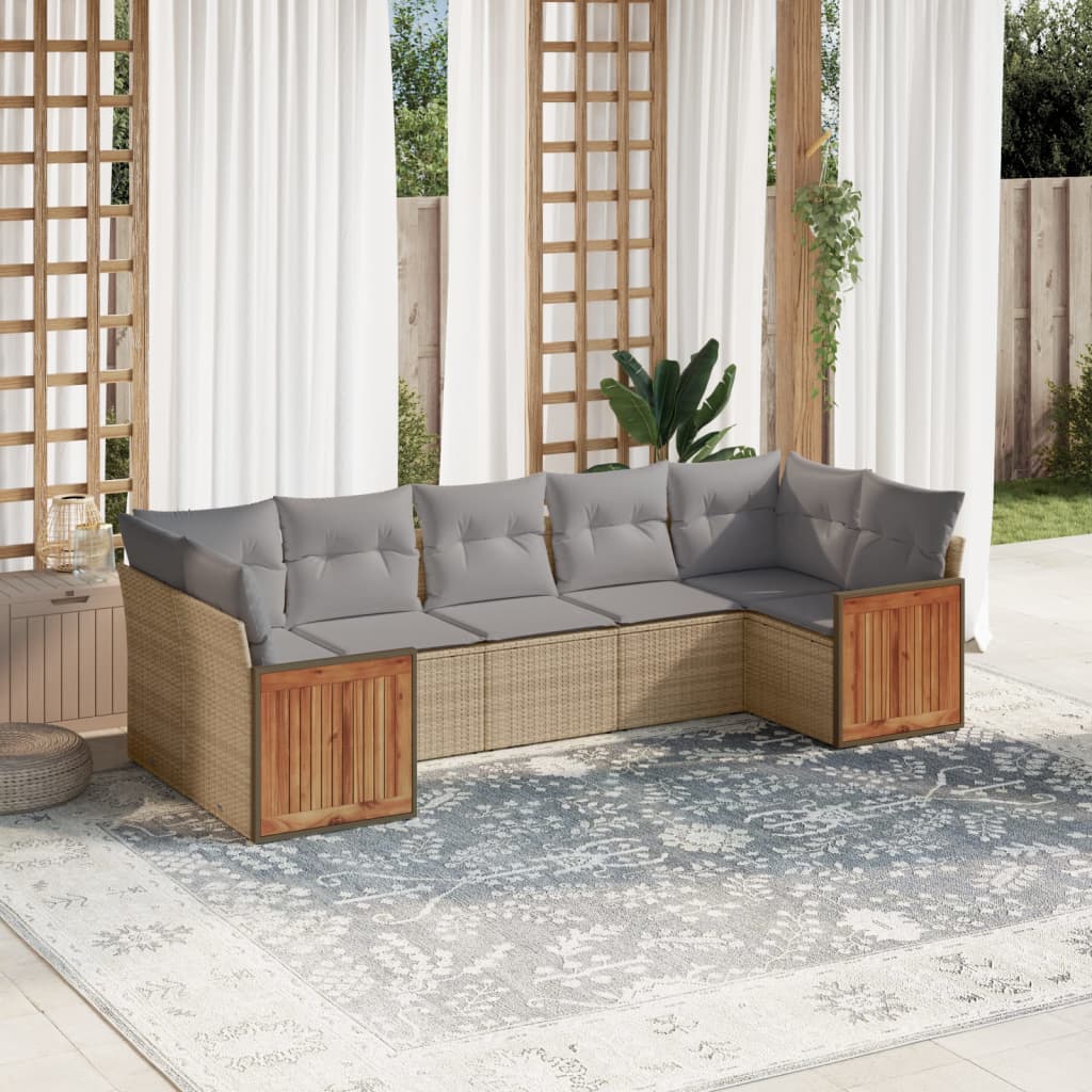 Set Divani da Giardino 7 pz con Cuscini Beige in Polyrattan 3227949