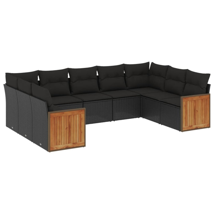 Set Divani da Giardino 9 pz con Cuscini Nero in Polyrattan 3227952