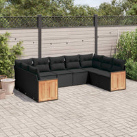 Set Divani da Giardino 9 pz con Cuscini Nero in Polyrattan 3227952