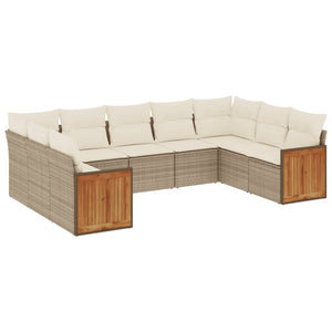 Set Divano da Giardino 9 pz con Cuscini Beige in Polyrattan 3227955