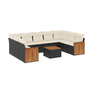 Set Divani da Giardino 10pz con Cuscini in Polyrattan Nero 3227960