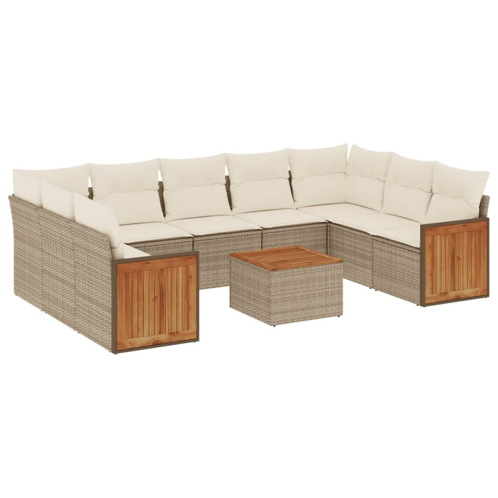 Set Divano da Giardino 10 pz con Cuscini Beige in Polyrattan 3227962