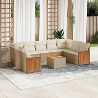 Set Divano da Giardino 10 pz con Cuscini Beige in Polyrattan 3227962