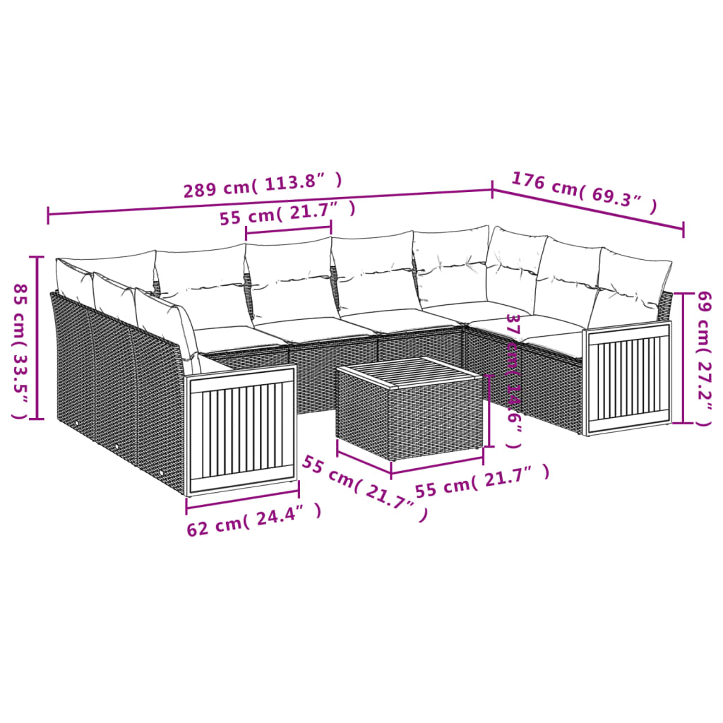 Set Divano da Giardino 10 pz con Cuscini Beige in Polyrattan 3227963