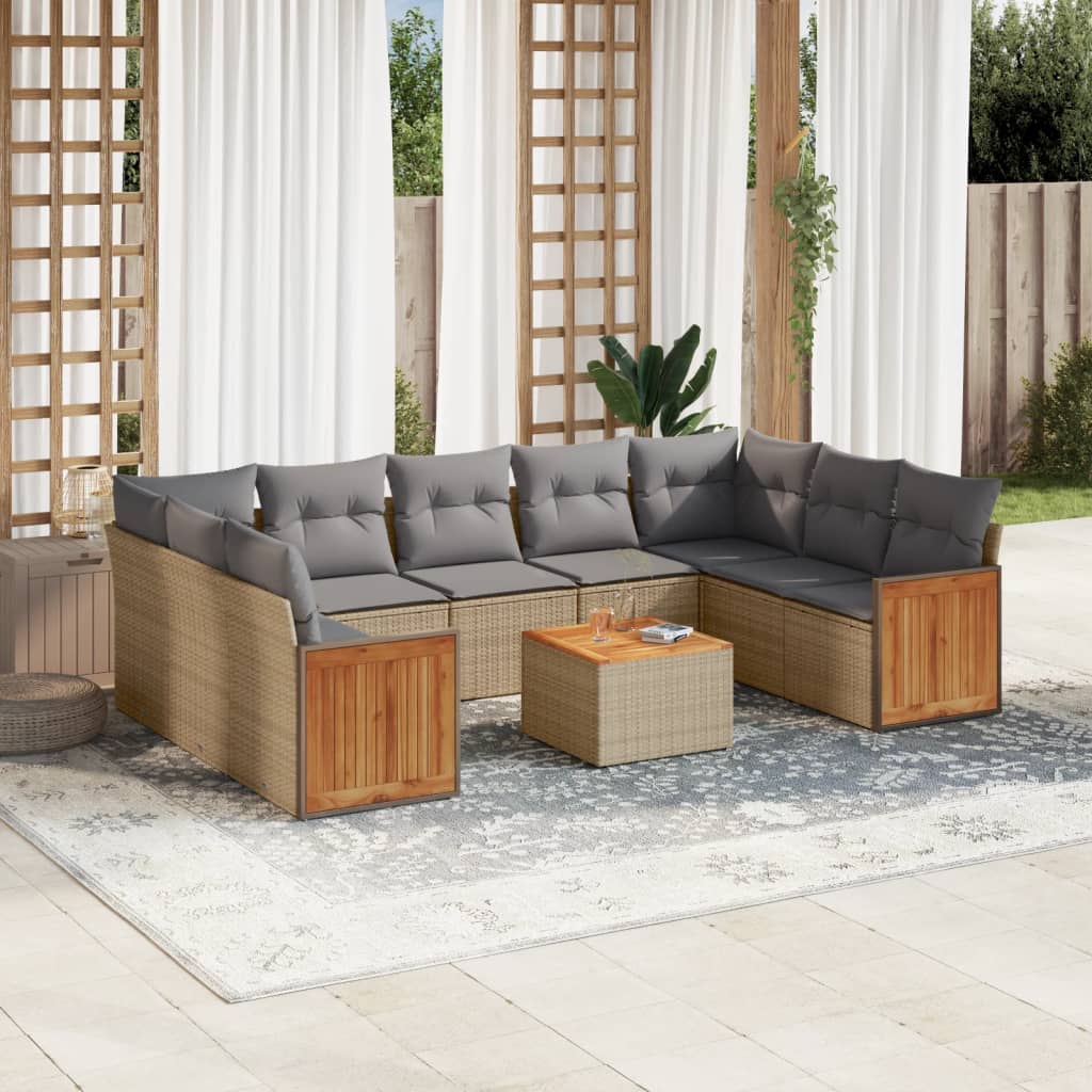 Set Divano da Giardino 10 pz con Cuscini Beige in Polyrattan 3227963