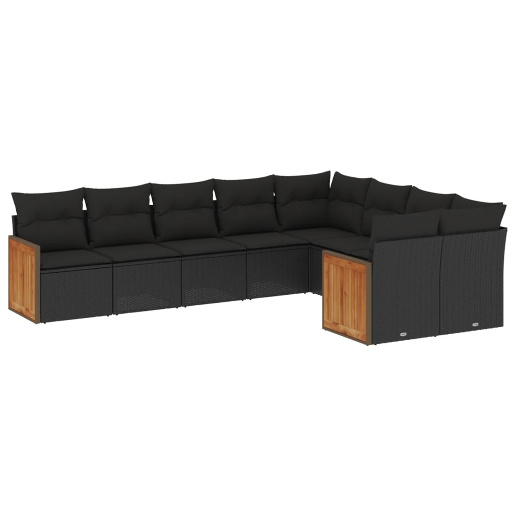 Set Divani da Giardino 9 pz con Cuscini Nero in Polyrattan 3227980