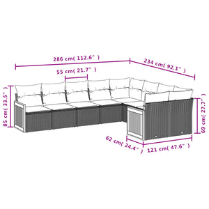 Set Divani da Giardino 9 pz con Cuscini Nero in Polyrattan 3227980