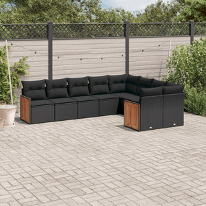 Set Divani da Giardino 9 pz con Cuscini Nero in Polyrattan 3227980