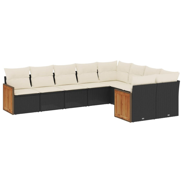 Set Divani da Giardino 9 pz con Cuscini Nero in Polyrattan 3227981