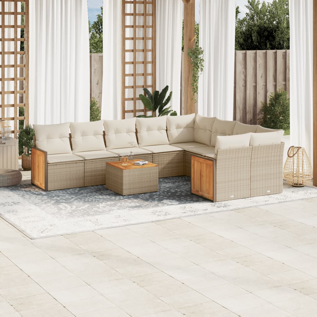 Set Divano da Giardino 10 pz con Cuscini Beige in Polyrattancod mxl 89977