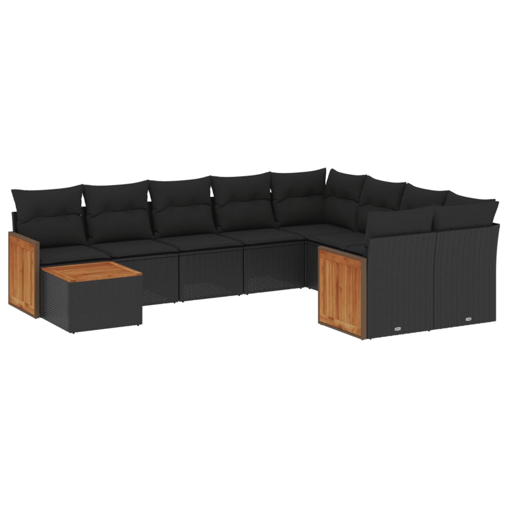 Set Divani da Giardino 10pz con Cuscini in Polyrattan Nero 3227994