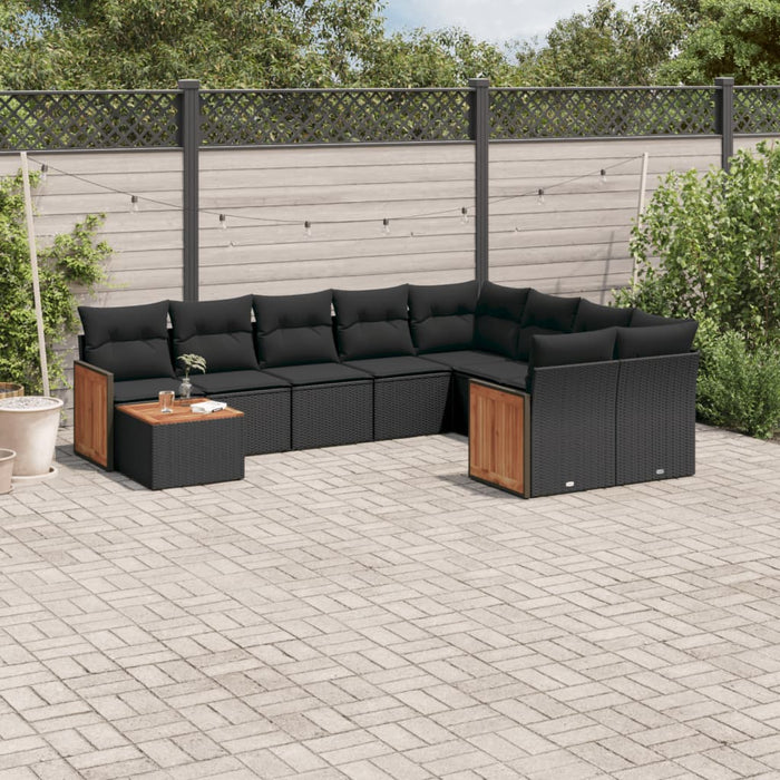 Set Divani da Giardino 10pz con Cuscini in Polyrattan Nero 3227994