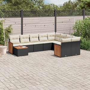 Set Divani da Giardino 10pz con Cuscini in Polyrattan Nero 3227995