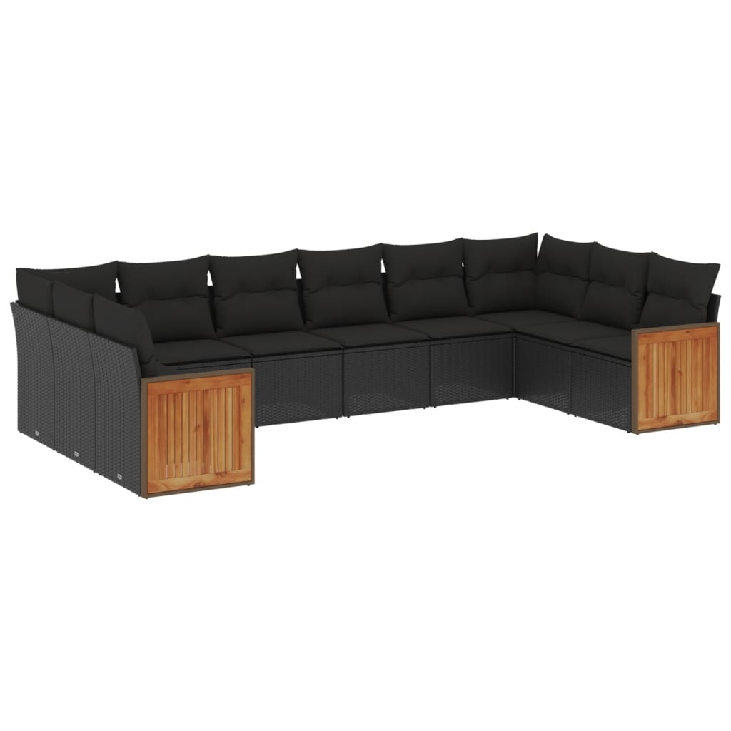 Set Divani da Giardino 10pz con Cuscini in Polyrattan Nero 3228001