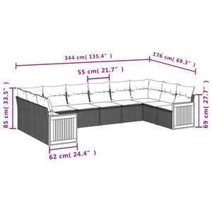 Set Divani da Giardino 10pz con Cuscini in Polyrattan Nero 3228001