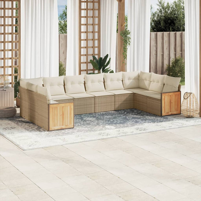 Set Divano da Giardino 10 pz con Cuscini Beige in Polyrattan 3228004