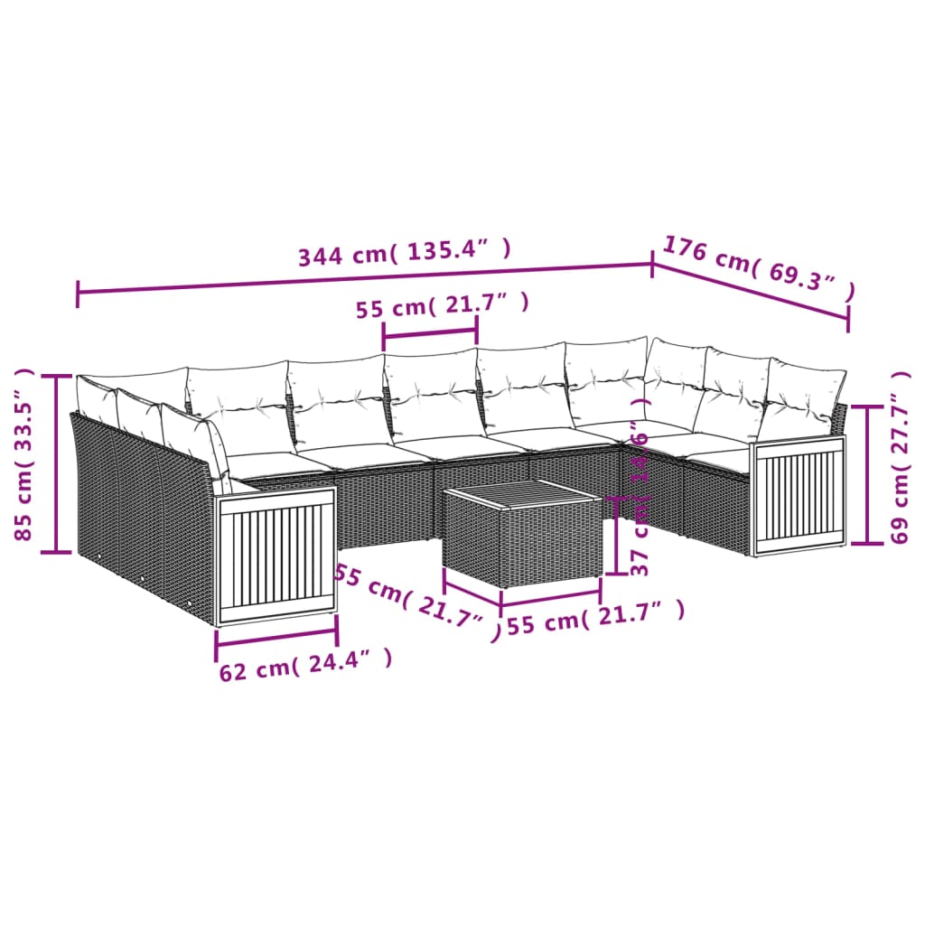 Set Divani da Giardino 11 pz con Cuscini in Polyrattan Grigio 3228013