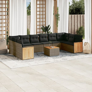 Set Divani da Giardino 11 pz con Cuscini in Polyrattan Grigio 3228013