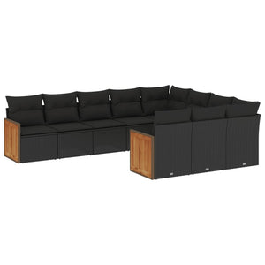 Set Divani da Giardino 10pz con Cuscini in Polyrattan Nero 3228015