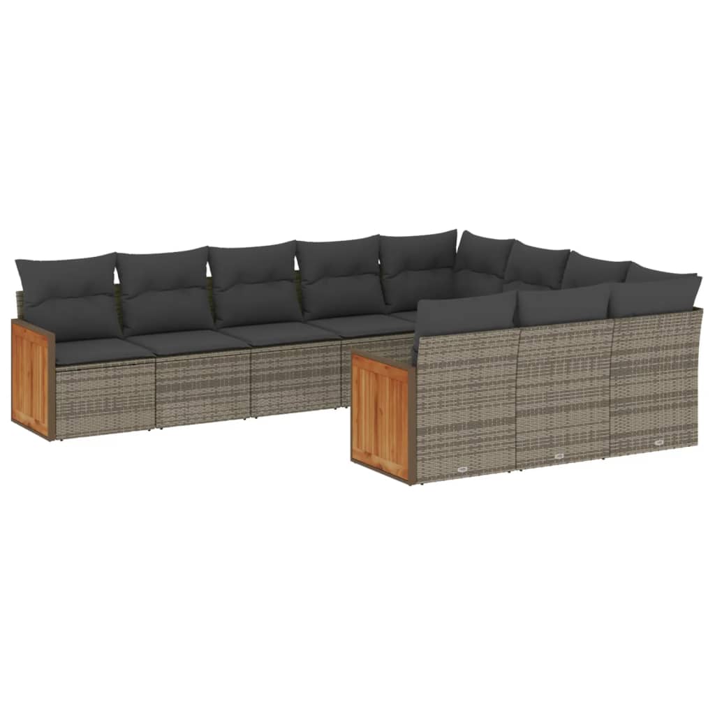 Set Divano da Giardino 10 pz con Cuscini Grigio in Polyrattan 3228020