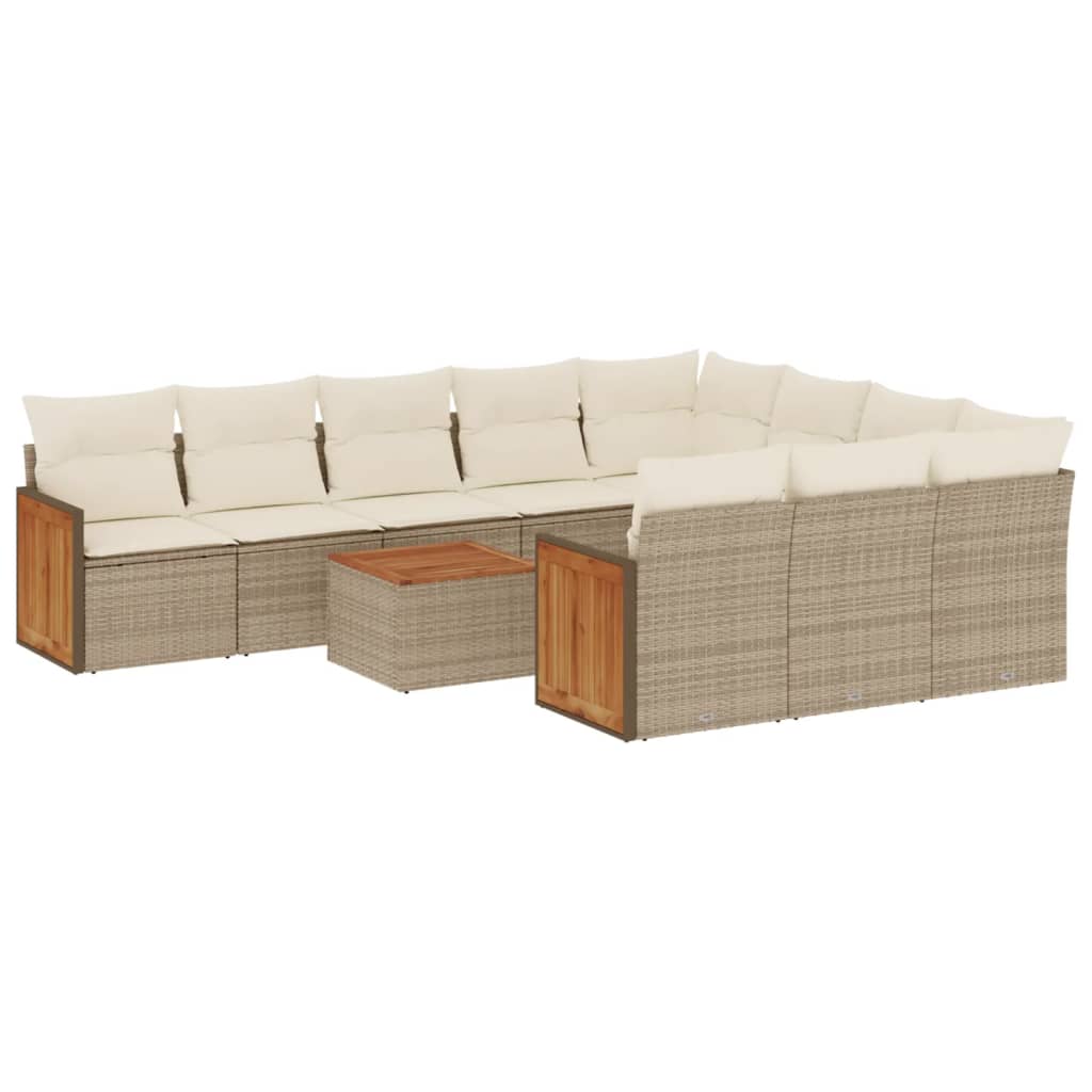 Set Divani da Giardino 11 pz con Cuscini Beige in Polyrattan 3228025