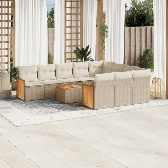 Set Divani da Giardino 11 pz con Cuscini Beige in Polyrattan 3228025