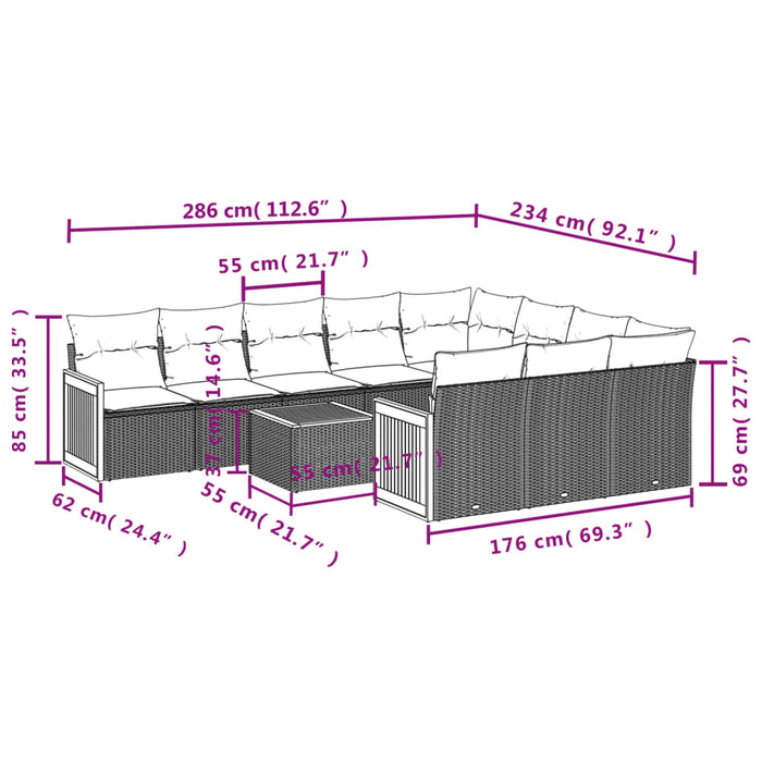 Set Divani da Giardino 11 pz con Cuscini in Polyrattan Grigio 3228027