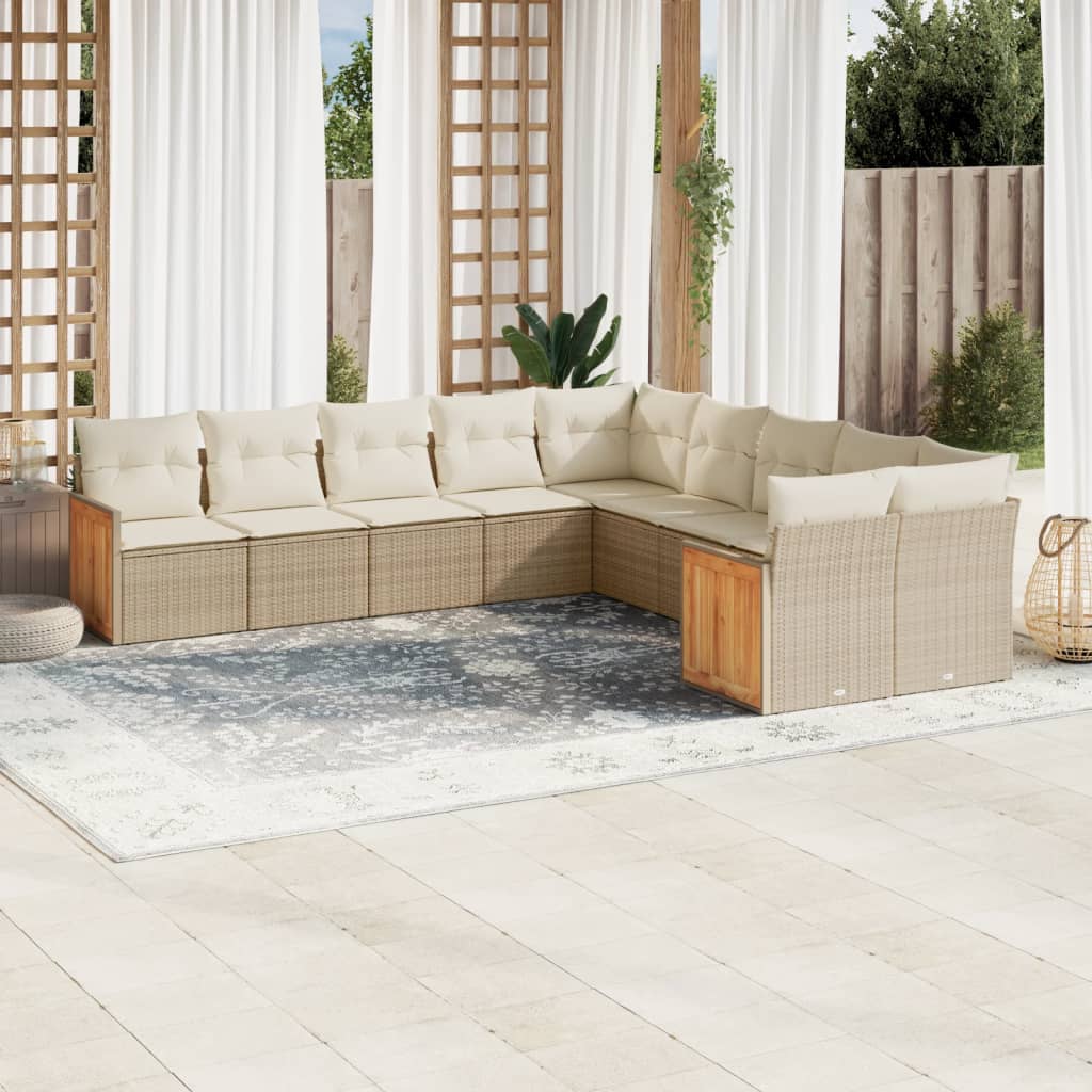 Set Divano da Giardino 10 pz con Cuscini Beige in Polyrattan 3228032