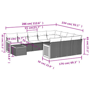 Set Divani da Giardino 11 pz con Cuscini in Polyrattan Nero 3228044