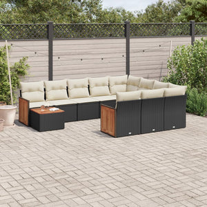 Set Divani da Giardino 11 pz con Cuscini in Polyrattan Nero 3228044