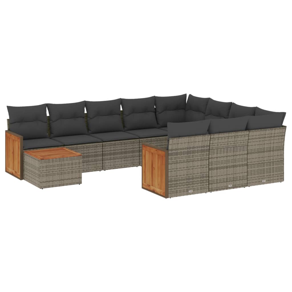 Set Divani da Giardino 11 pz con Cuscini in Polyrattan Grigio 3228048