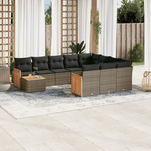 Set Divani da Giardino 11 pz con Cuscini in Polyrattan Grigio 3228048