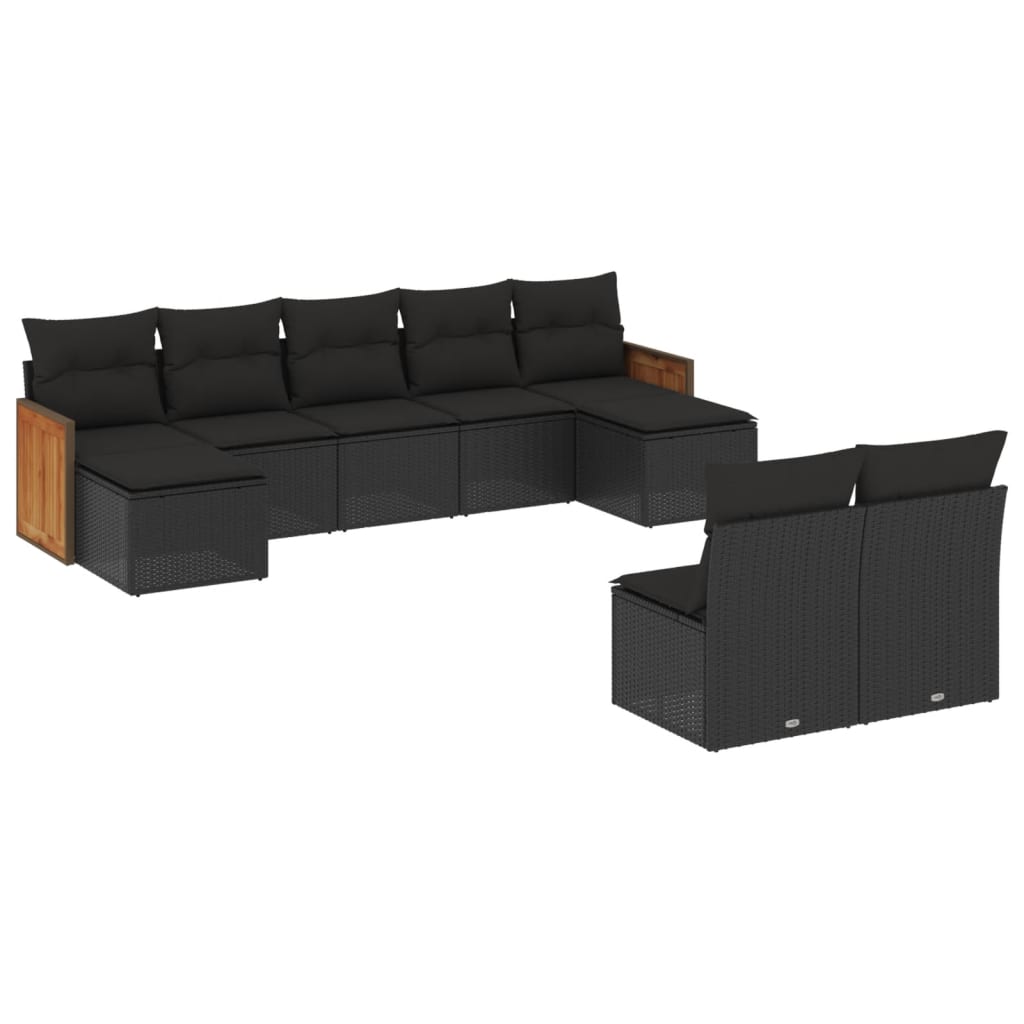 Set Divani da Giardino 9 pz con Cuscini Nero in Polyrattan 3228050