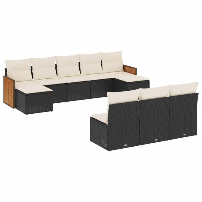 Set Divani da Giardino 10pz con Cuscini in Polyrattan Nero 3228065