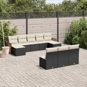 Set Divani da Giardino 10pz con Cuscini in Polyrattan Nero 3228065