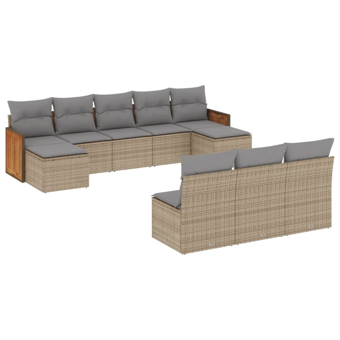 Set Divano da Giardino 10 pz con Cuscini Beige in Polyrattan 3228068