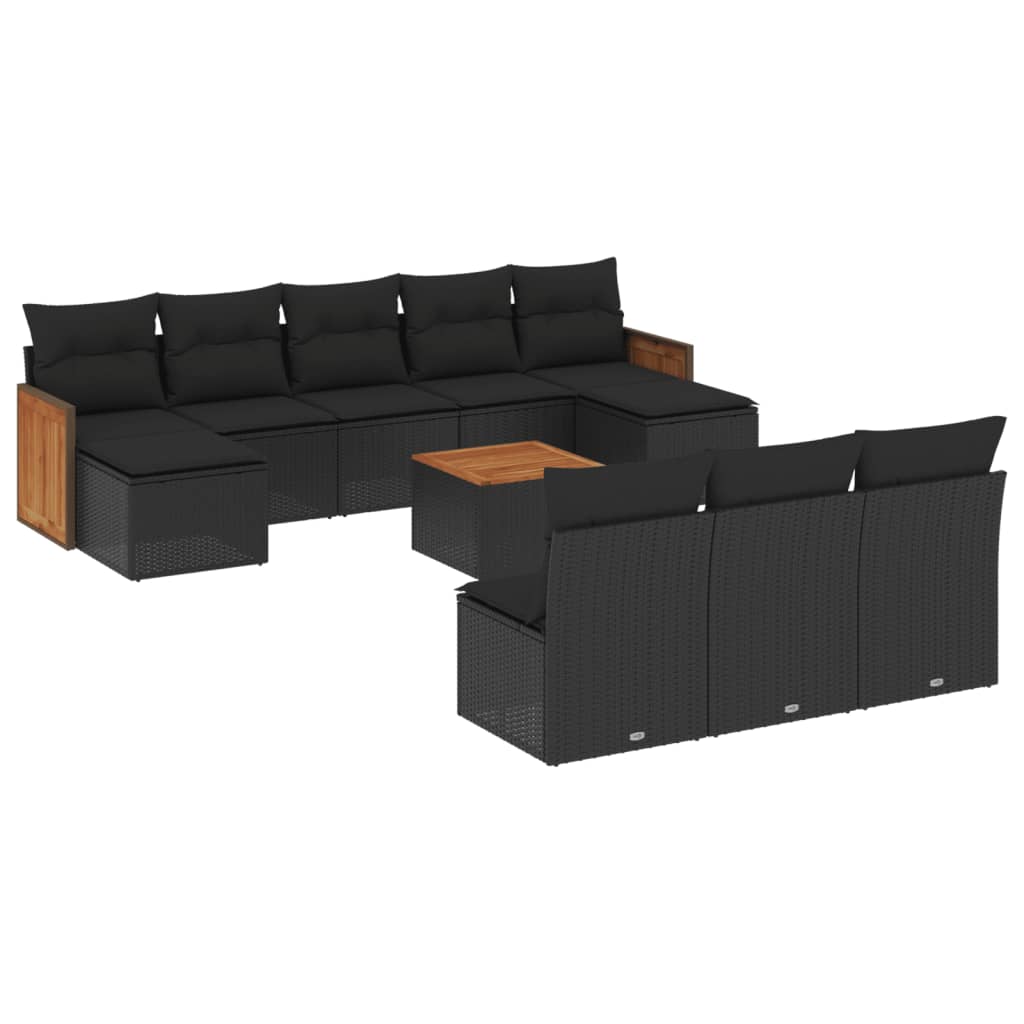 Set Divani da Giardino 11 pz con Cuscini in Polyrattan Nero 3228071