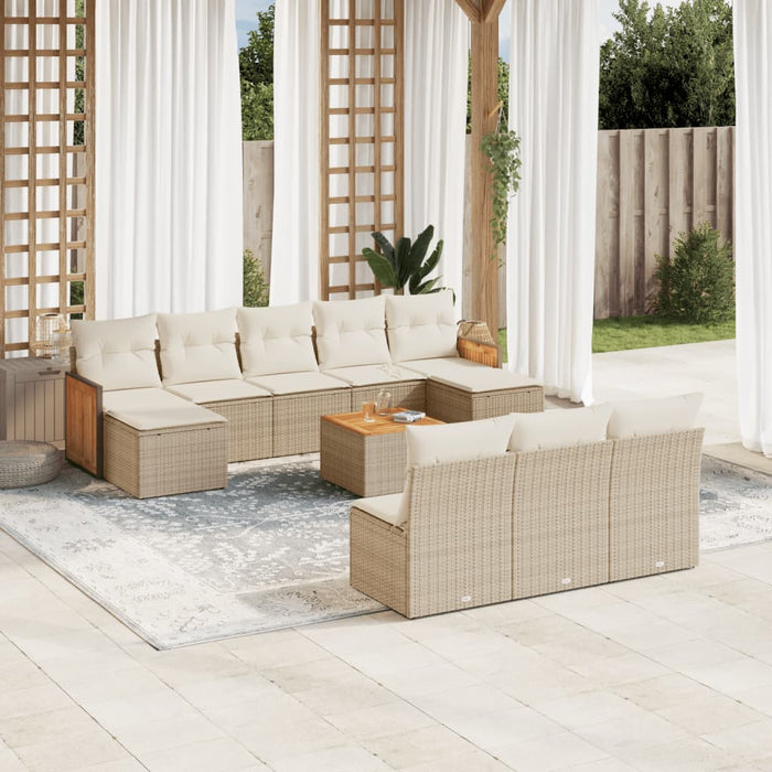 Set Divani da Giardino 11 pz con Cuscini Beige in Polyrattan 3228074