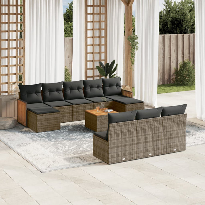 Set Divani da Giardino 11 pz con Cuscini in Polyrattan Grigio 3228076