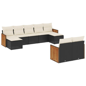 Set Divani da Giardino 9 pz con Cuscini Nero in Polyrattan 3228079