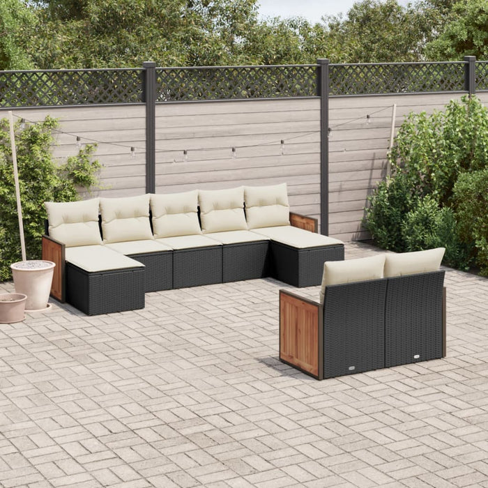 Set Divani da Giardino 9 pz con Cuscini Nero in Polyrattan 3228079