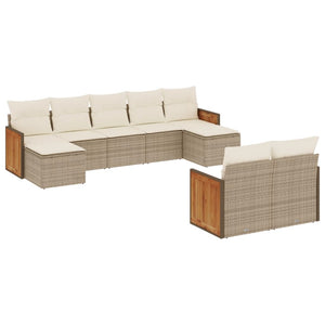 Set Divano da Giardino 9 pz con Cuscini Beige in Polyrattan 3228081