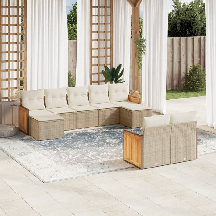 Set Divano da Giardino 9 pz con Cuscini Beige in Polyrattan 3228081