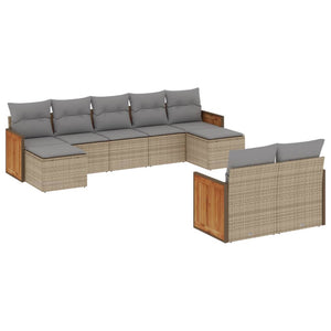 Set Divano da Giardino 9 pz con Cuscini Beige in Polyrattan 3228082