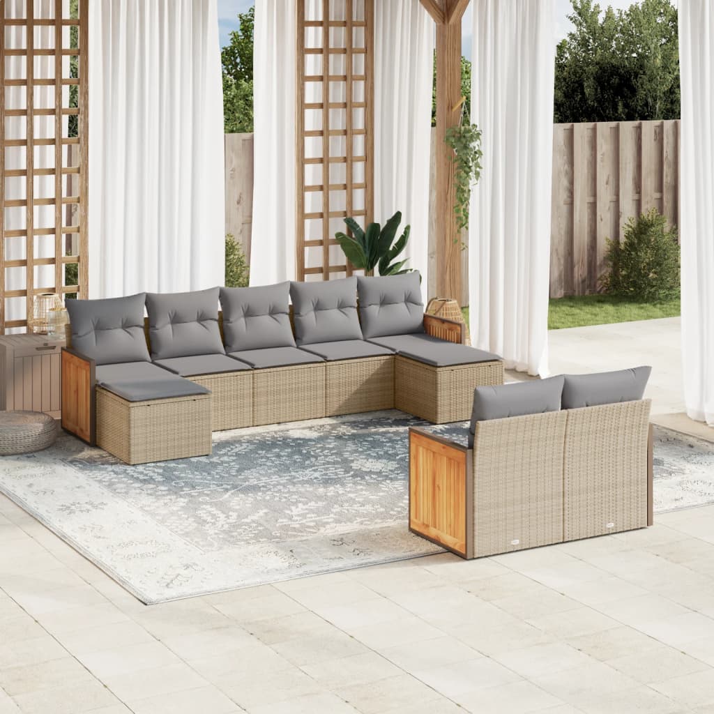 Set Divano da Giardino 9 pz con Cuscini Beige in Polyrattan 3228082